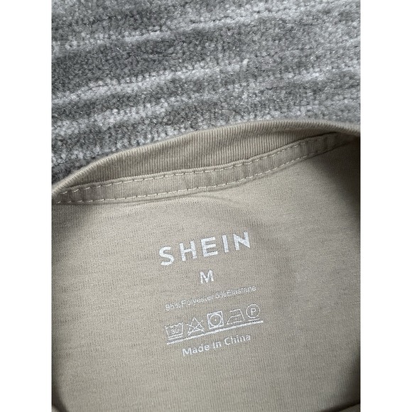 Shein Shirt Mens Medium Beige Short Sleeve‎ Polyester Blend Tee Casual - Picture 10 of 10